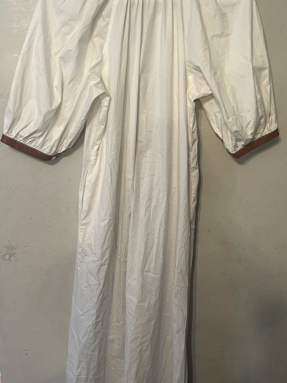 STAUD White Maxi Button-Front Dress with Brown Trim - Picture 3 of 4
